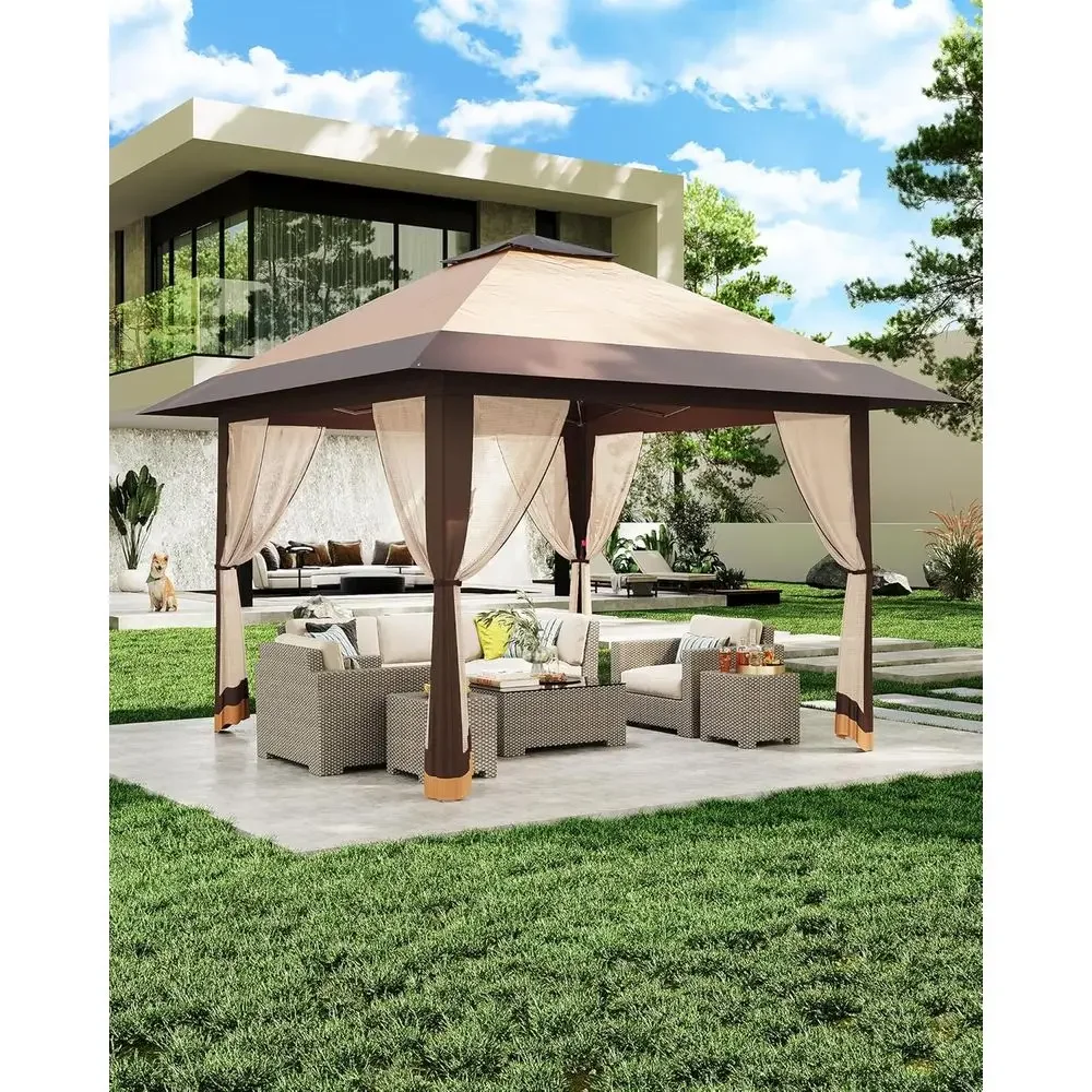 Outdoor Furniture Balcony - 13x13 Outdoor Gazebo with Mesh Cover,
