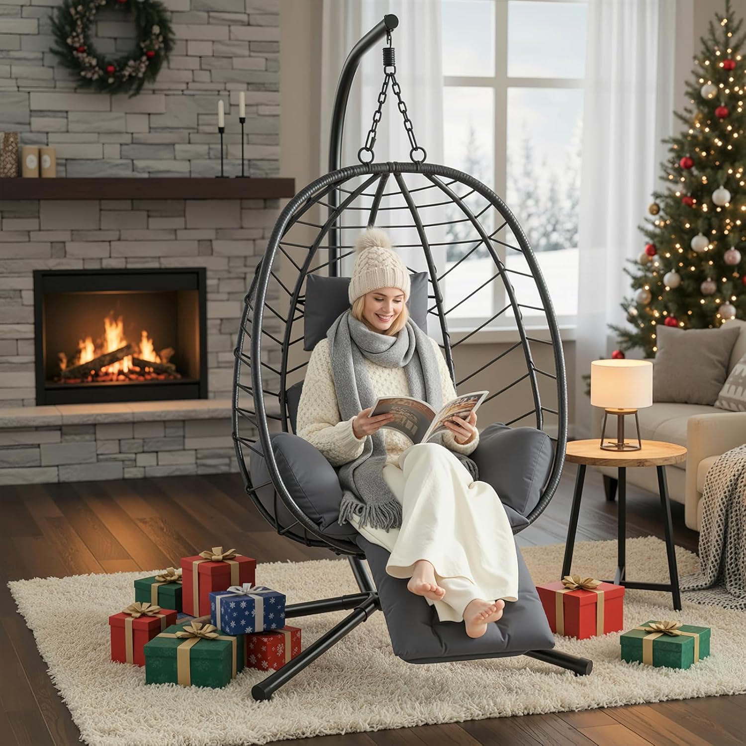 Outdoor Furniture Egg Chair - Hanging Egg Chair with Adjustable Footrest