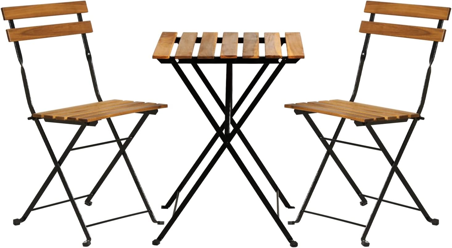 Outdoor Furniture Balcony - Natural wood 3-piece folding patio bistro