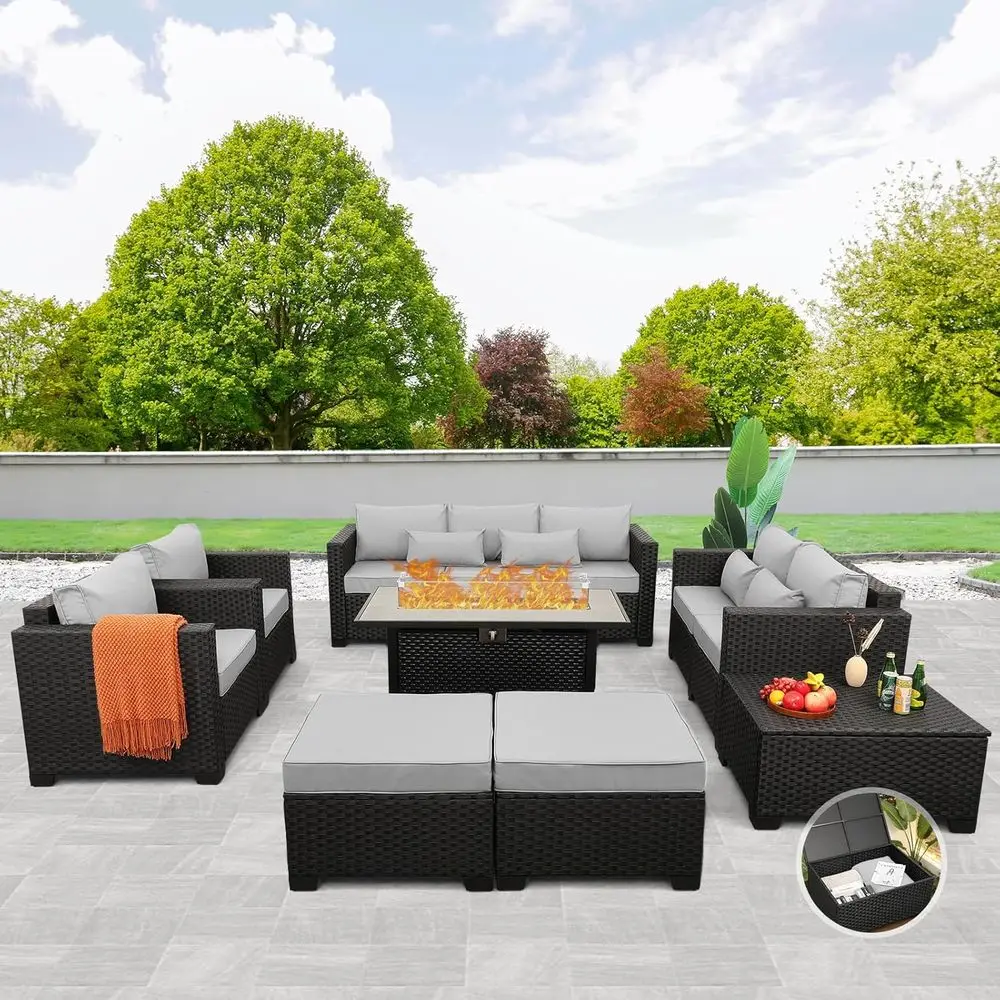 Outdoor Furniture Set With Fire Pit - 8-Piece Outdoor Furniture Set with 6000045-Inch