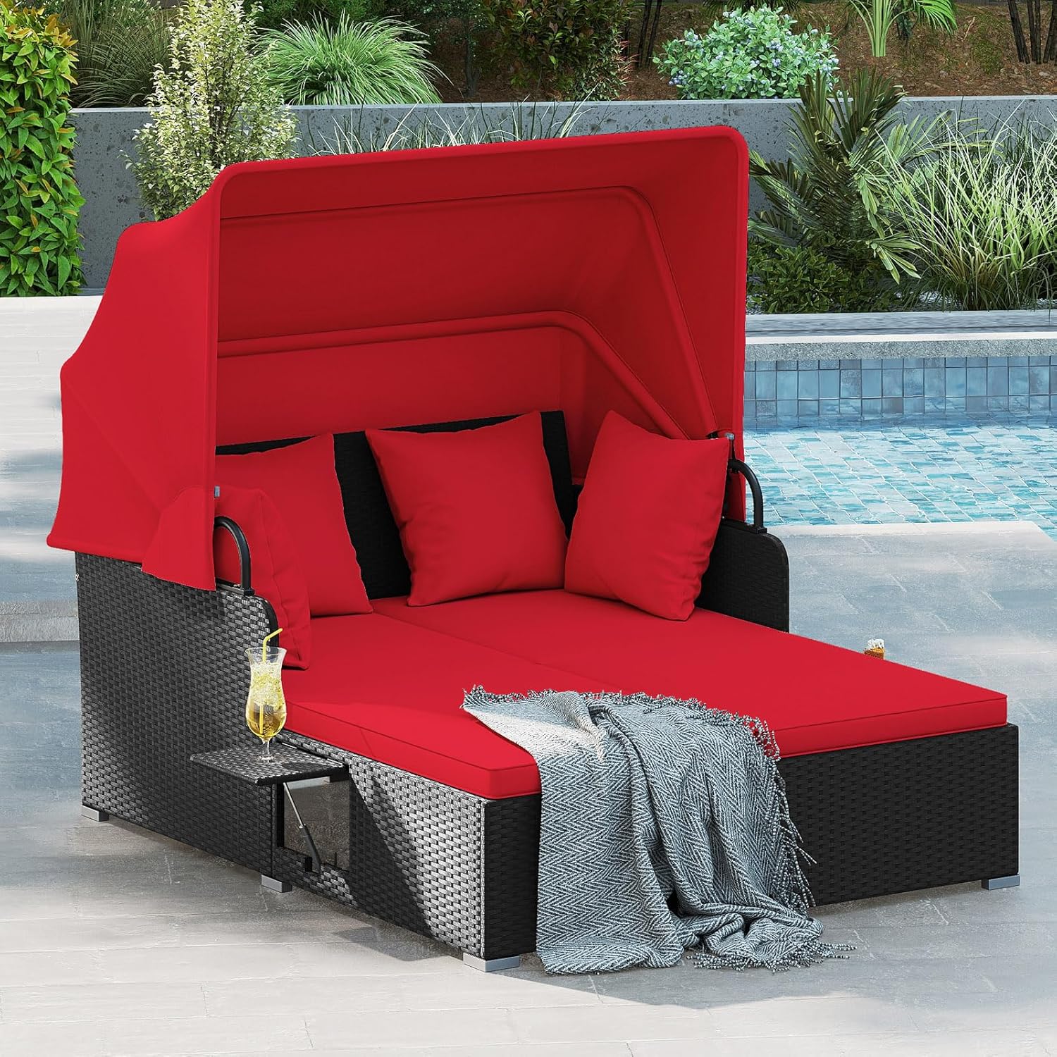 Outdoor Furniture Balcony - 2 Person Rattan Outdoor Daybed with