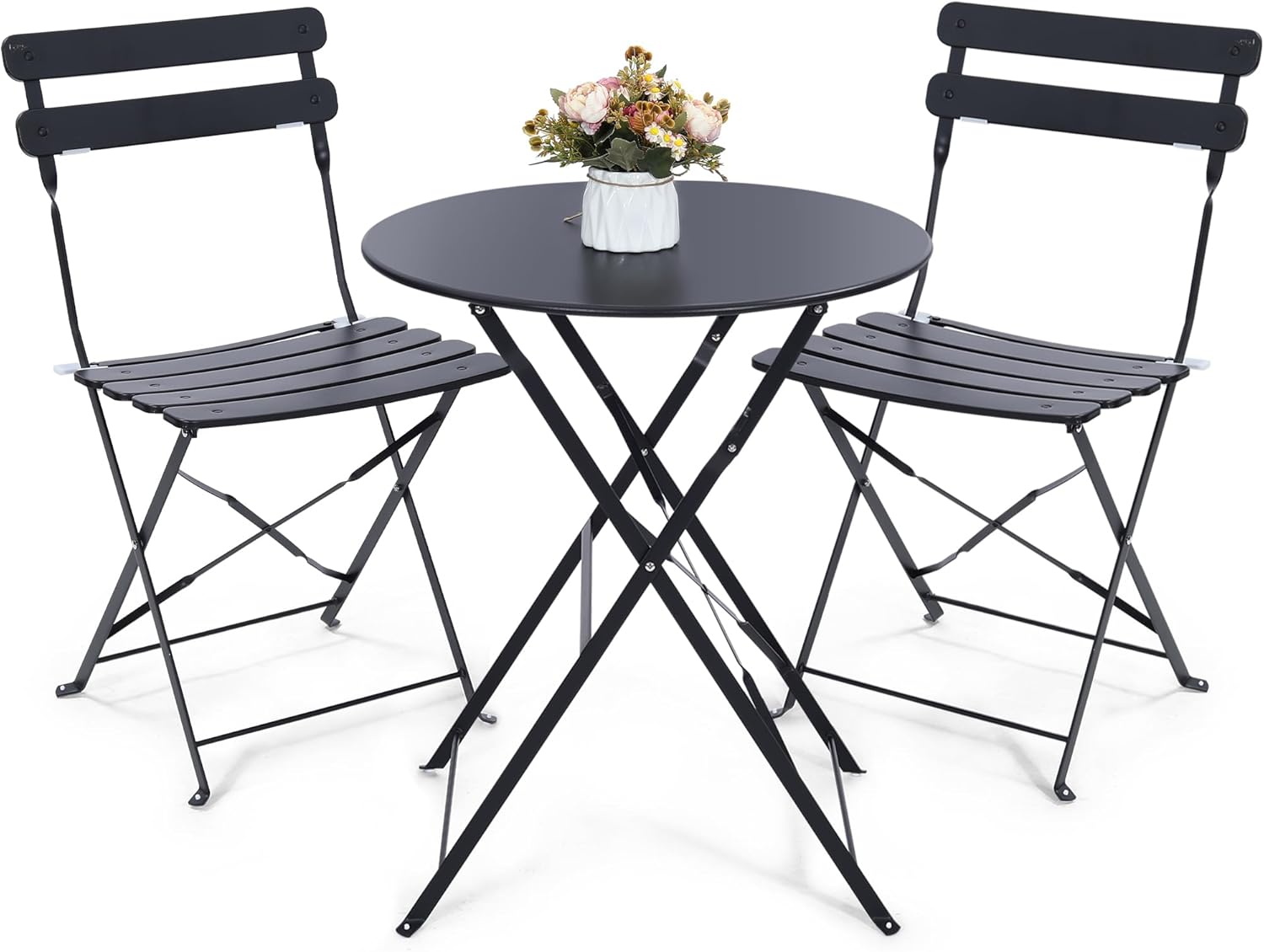 Outdoor Furniture Balcony - Space-saving black 3-piece foldable outdoor bistro