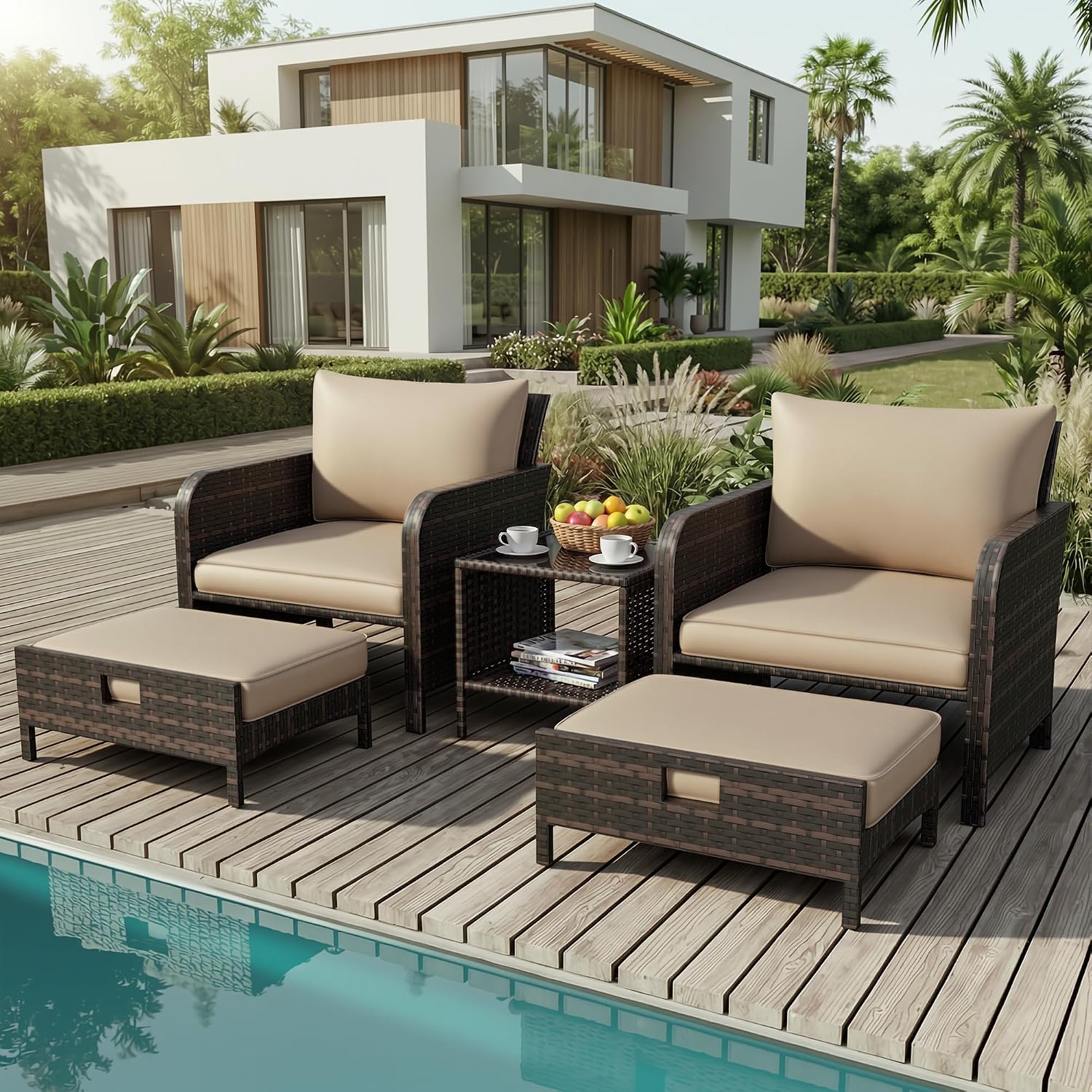 Outdoor Furniture Bali - Patio 5 Piece Conversation Furniture Set,