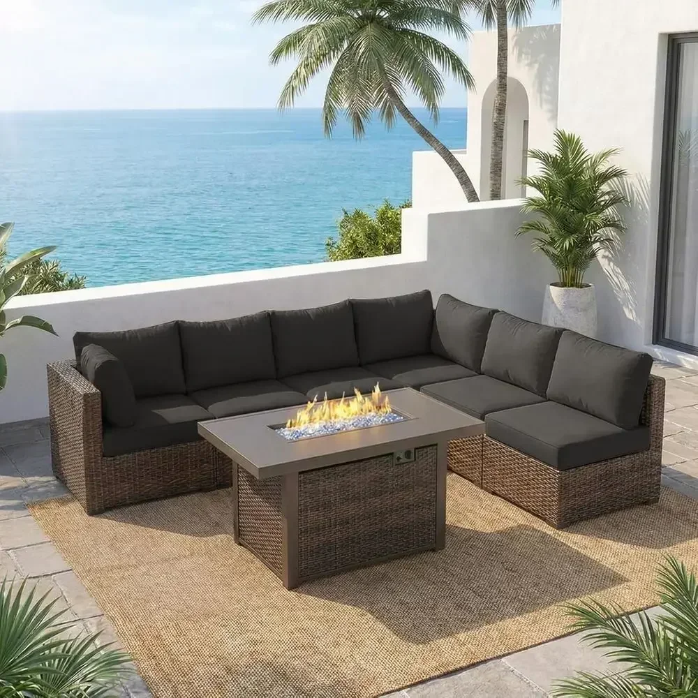 Outdoor Furniture Set With Fire Pit - 7-Piece Outdoor Patio Furniture Set with