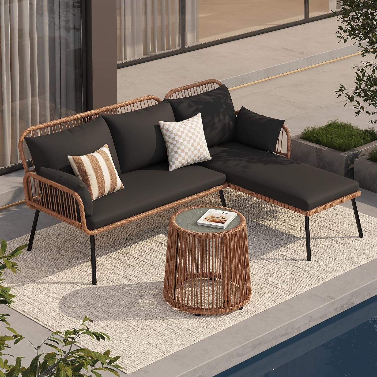 3 Piece L Shaped Wicker Patio  - Outdoor Furniture Balcony recension och pris