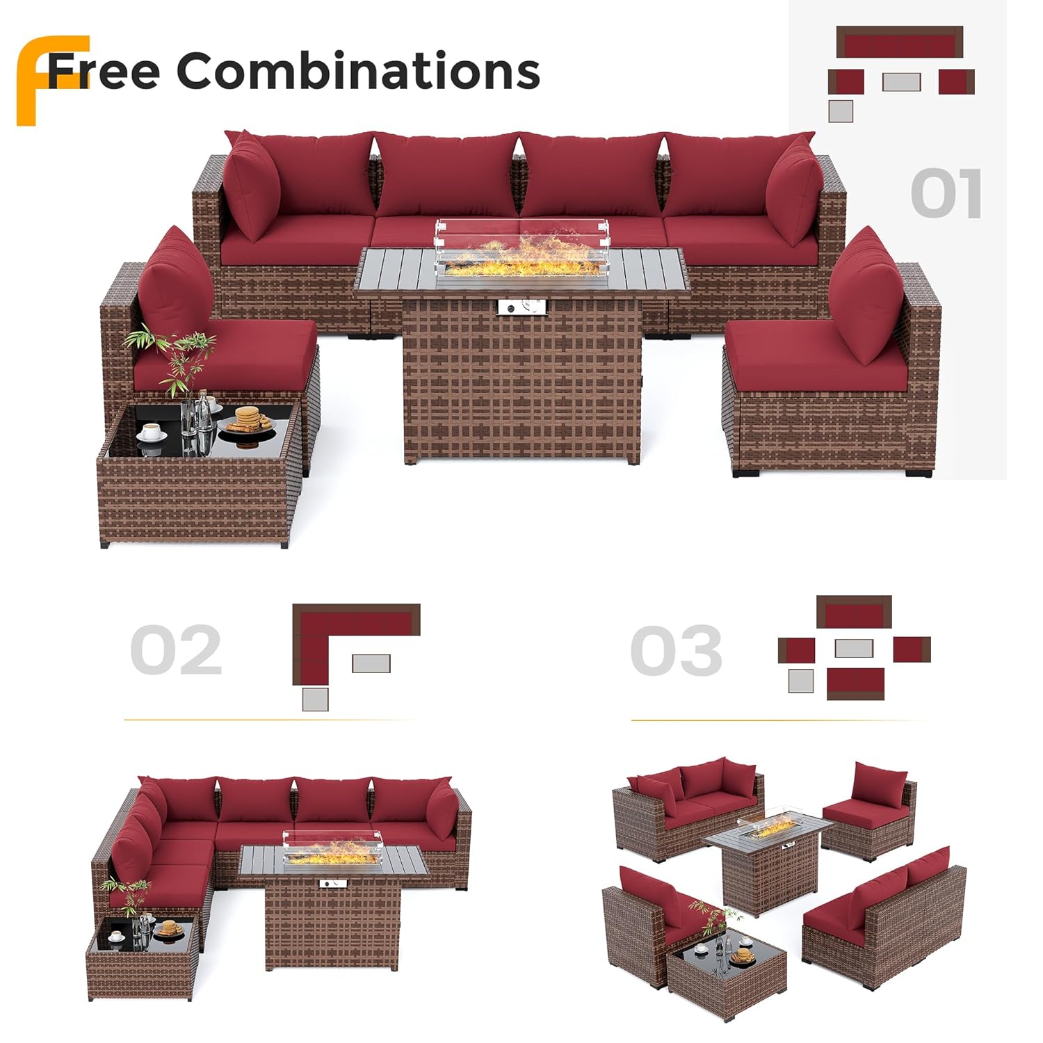 8pc All-Weather Wicker Section - Outdoor Furniture Set With Fire Pit recension och pris