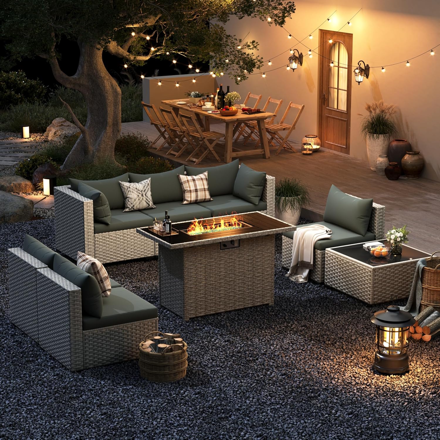 8-Seat Outdoor Sectional Sofa  - Outdoor Furniture Set With Fire Pit recension och pris