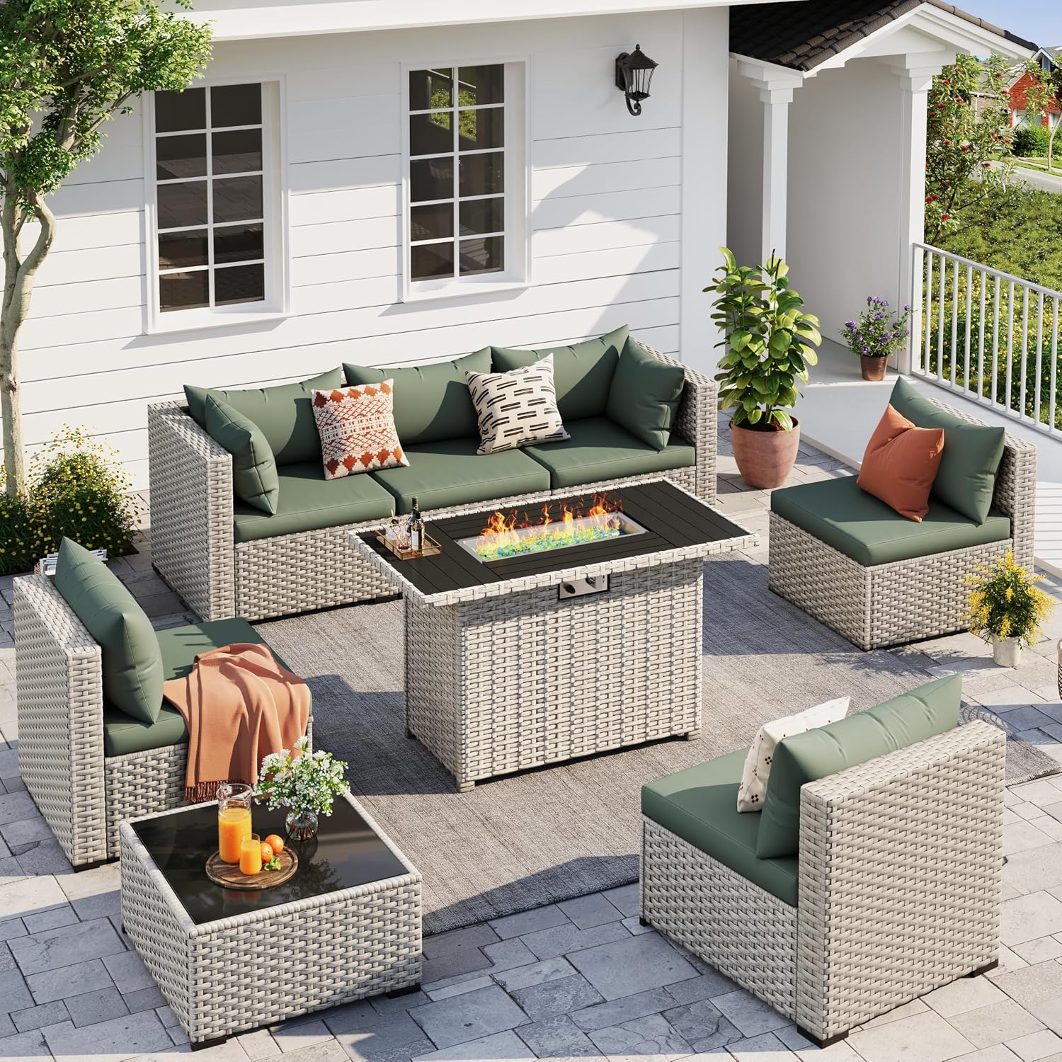 8-Seat Outdoor Sectional Sofa  - Outdoor Furniture Set With Fire Pit recension och pris