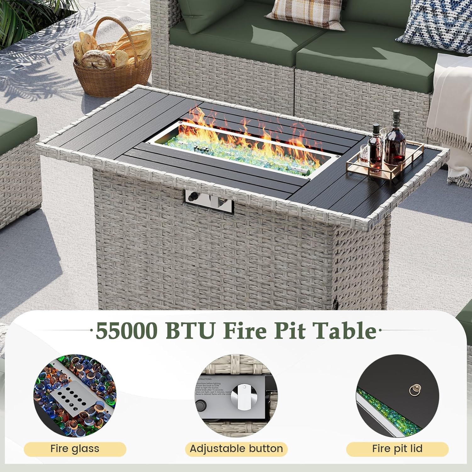 8-Seat Outdoor Sectional Sofa  - Outdoor Furniture Set With Fire Pit recension och pris