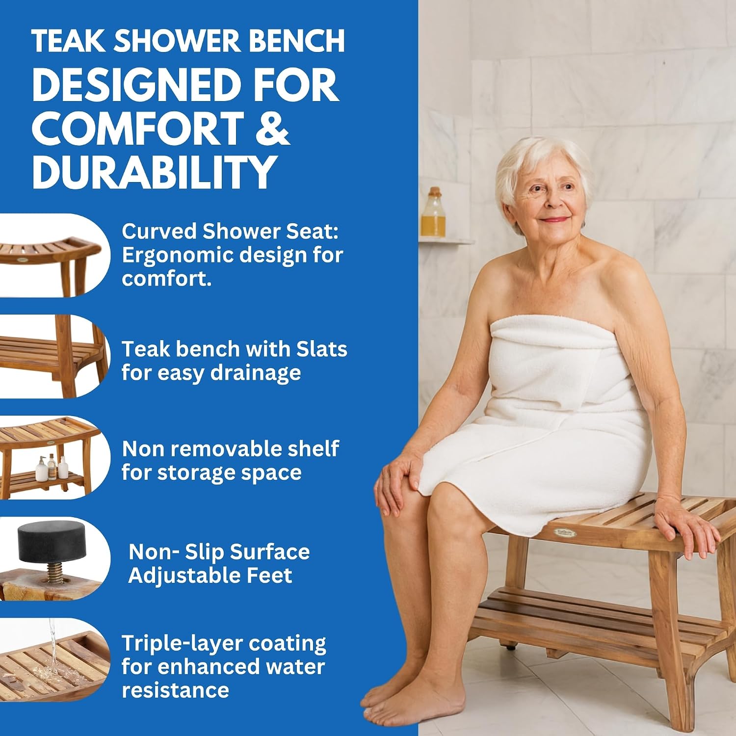 Teak Shower Bench Spa Bath Sho - Outdoor Furniture Teak recension och pris