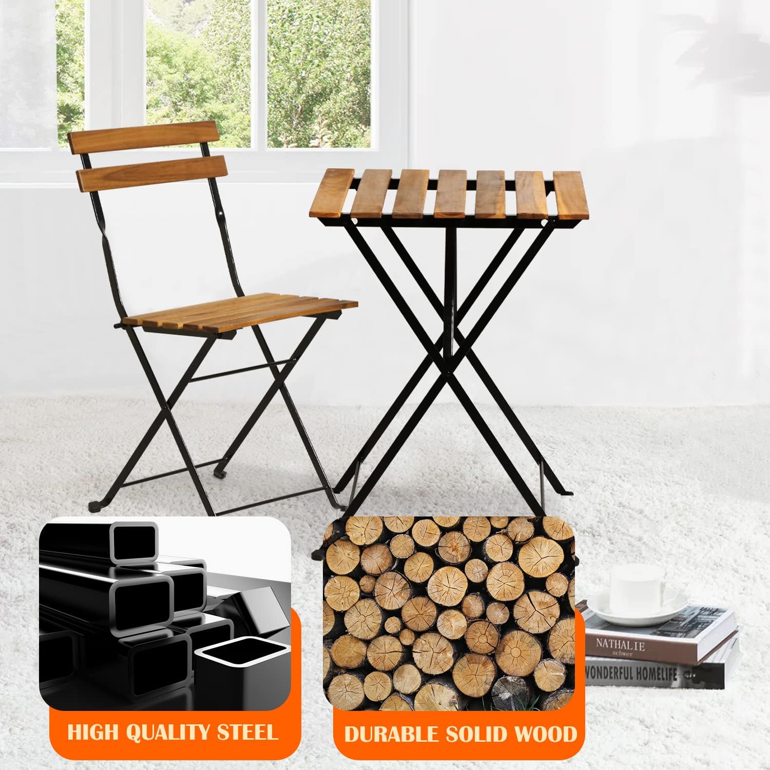 Natural wood 3-piece folding p - Outdoor Furniture Balcony recension och pris