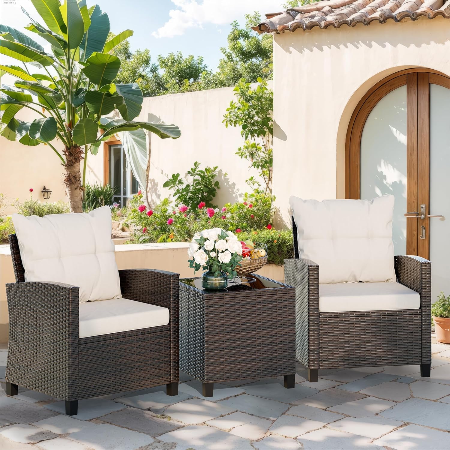Beige compact 3-piece rattan w - Outdoor Furniture Balcony recension och pris