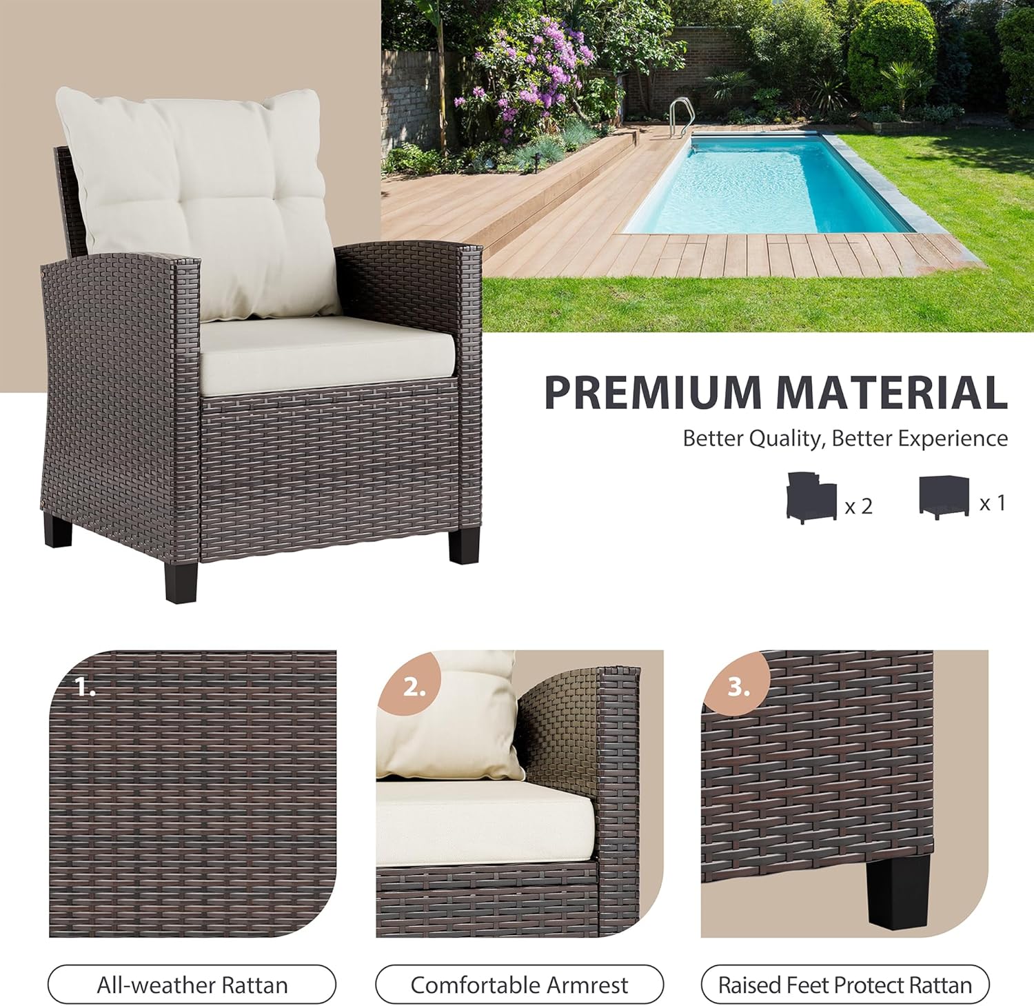 Beige compact 3-piece rattan w - Outdoor Furniture Balcony recension och pris