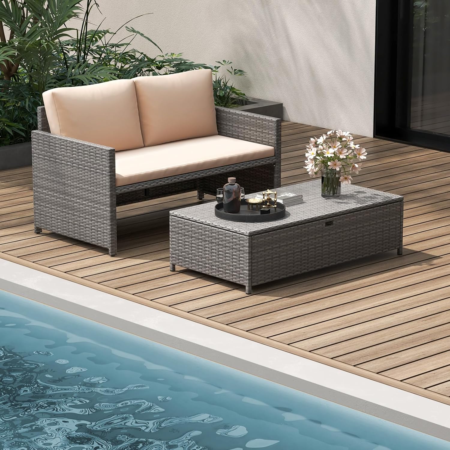 Wicker Patio Daybed Loveseat O - Outdoor Furniture Balcony recension och pris
