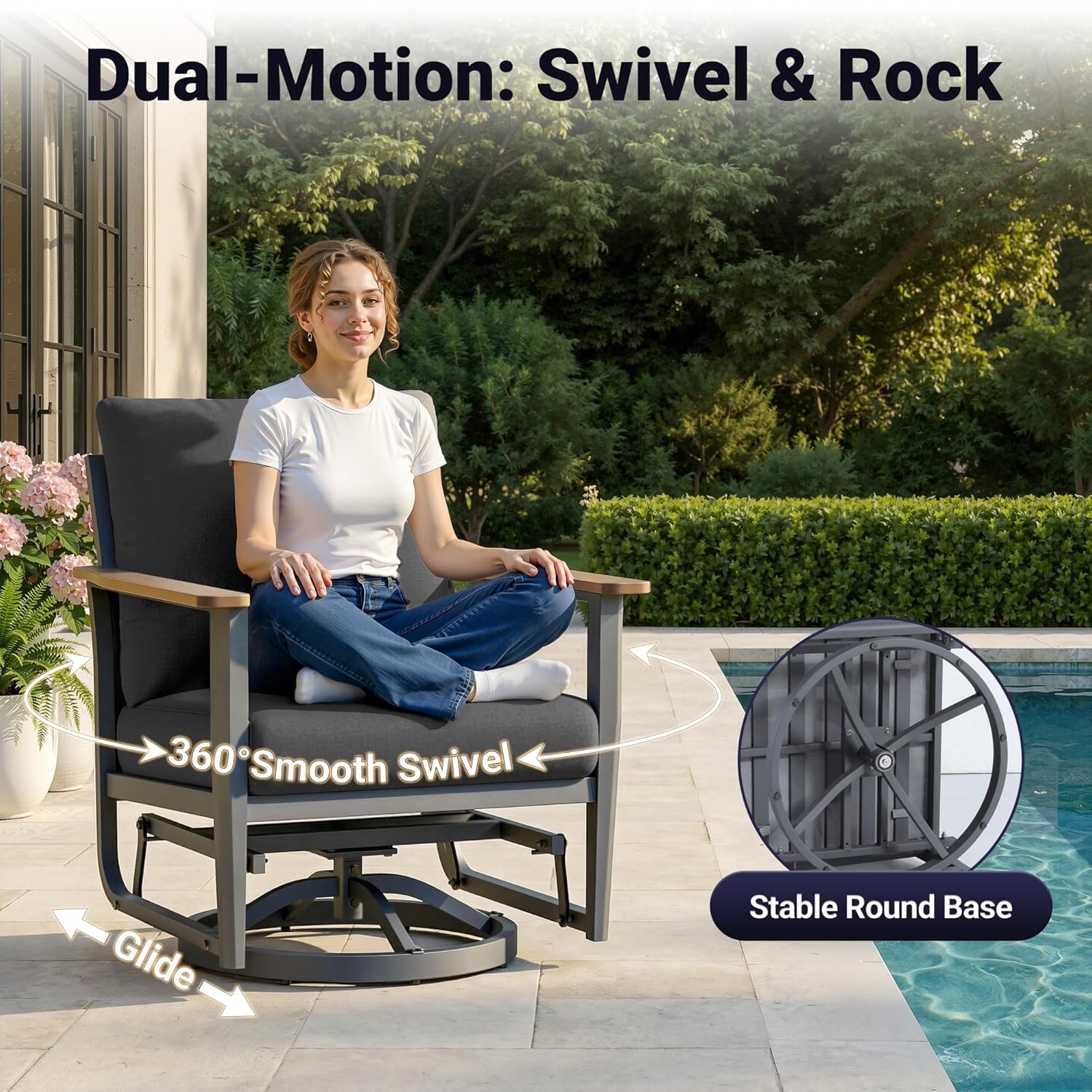 5pc Aluminum Patio Set Swivel  - Outdoor Furniture Set With Fire Pit recension och pris