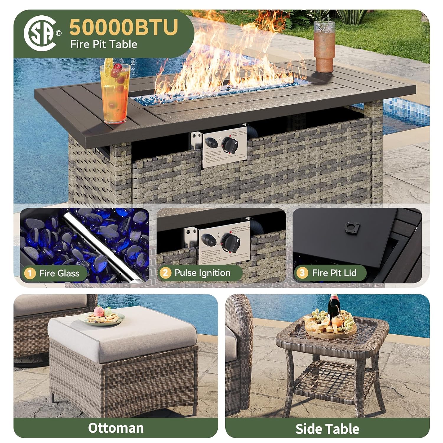 7-Piece Wicker Patio Set with  - Outdoor Furniture Set With Fire Pit recension och pris