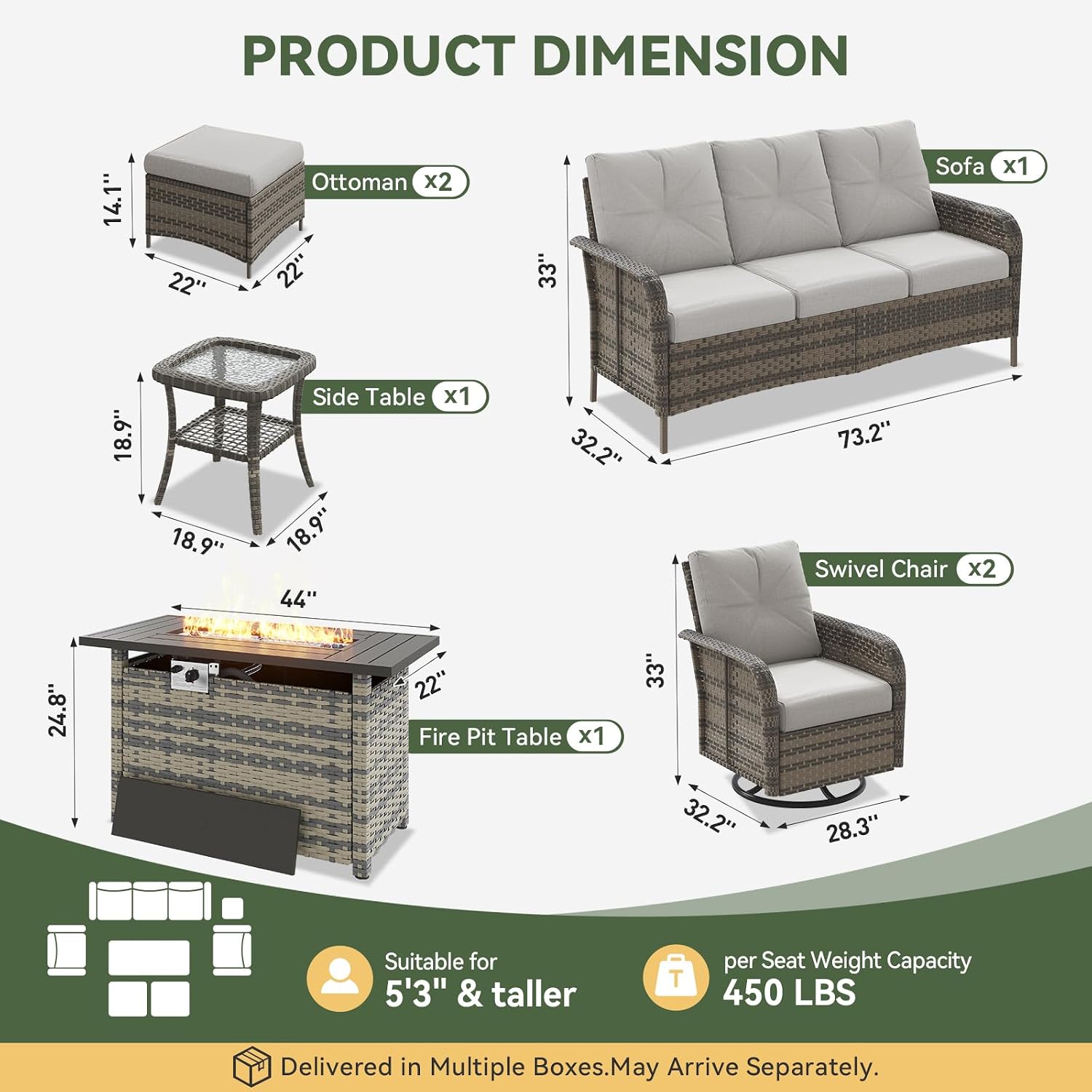 7-Piece Wicker Patio Set with  - Outdoor Furniture Set With Fire Pit recension och pris